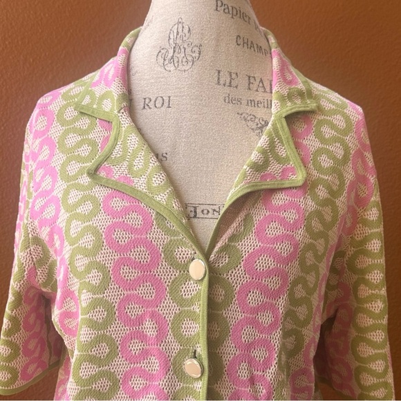 House of Harlow 1960 Wavy Print Short Sleeve Button Up Knit Top Small New! - Picture 6 of 8